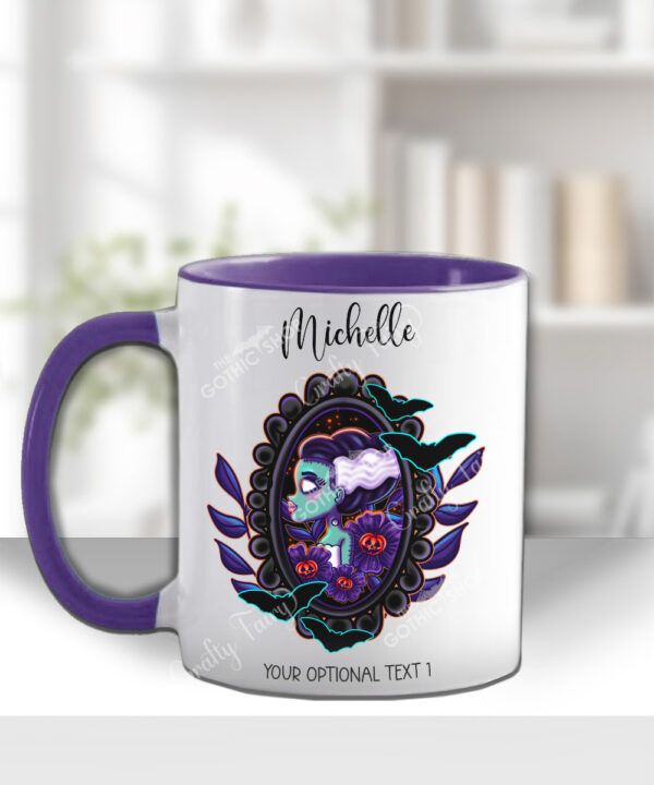 personalised frankenstein's bride & pumpkins cameo mug gift