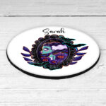 personalised frankenstein's bride & pumpkins cameo 9cm round glossy coaster