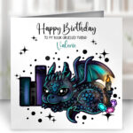 personalised mystical dragon & books birthday card