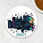personalised mystical dragon & books 9cm round glossy coaster