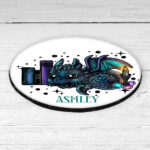 personalised mystical dragon & books 9cm round glossy coaster