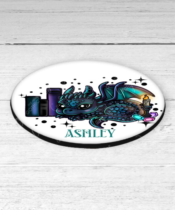 personalised mystical dragon & books 9cm round glossy coaster