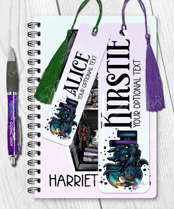 personalised mystical dragon & books metal bookmark thank you gift