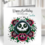 personalised tattoo grim reaper with red roses birthday card