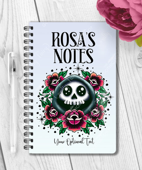 personalised tattoo grim reaper with red roses notebook journal