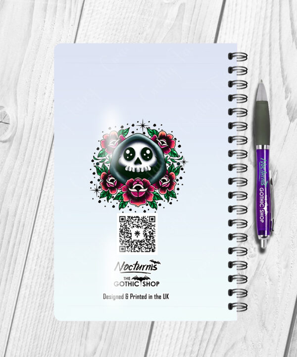 personalised tattoo grim reaper with red roses notebook journal