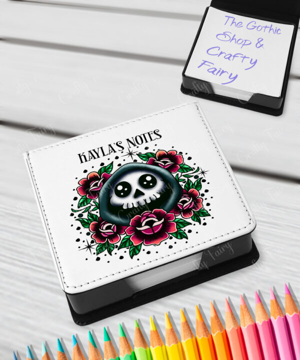 personalised tattoo grim reaper with red roses memo notes holder gift