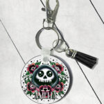personalised tattoo grim reaper with red roses round gothic keyring