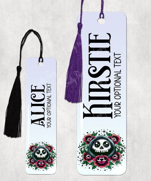 personalised tattoo grim reaper with red roses metal bookmark thank you gift