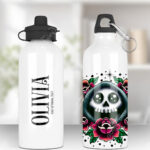personalised tattoo grim reaper with red roses 600ml screw lid water bottle