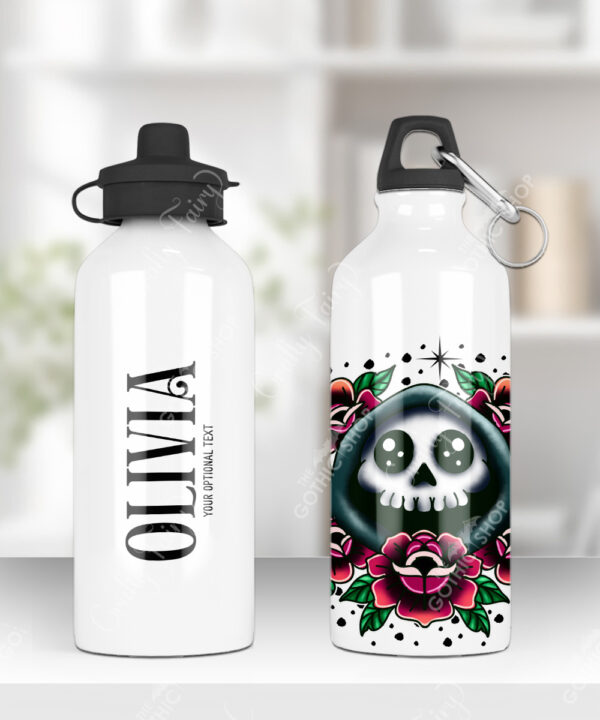 personalised tattoo grim reaper with red roses 600ml screw lid water bottle