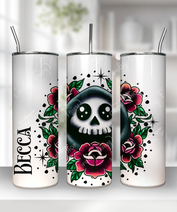 personalised tattoo grim reaper with red roses 20oz straight tumbler