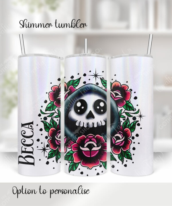 personalised tattoo grim reaper with red roses 20oz straight tumbler