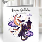 personalised kitty cat moon glow gothic birthday card
