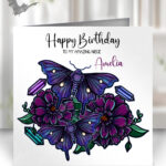 personalised mystical purple moths and crystals birthday card