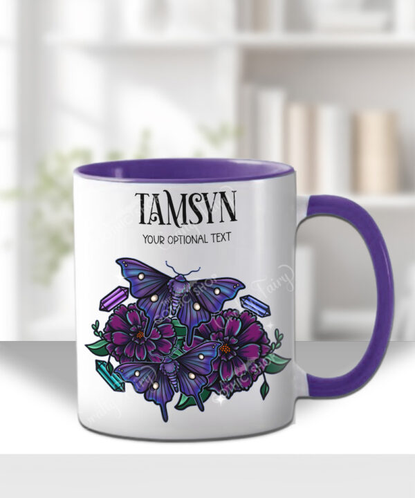 personalised mystical purple moths and crystals gothic mug