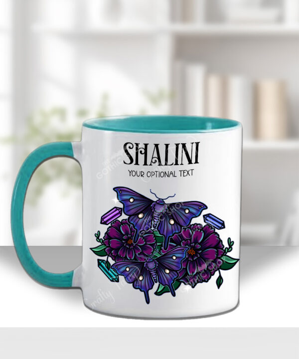 personalised mystical purple moths and crystals gothic mug