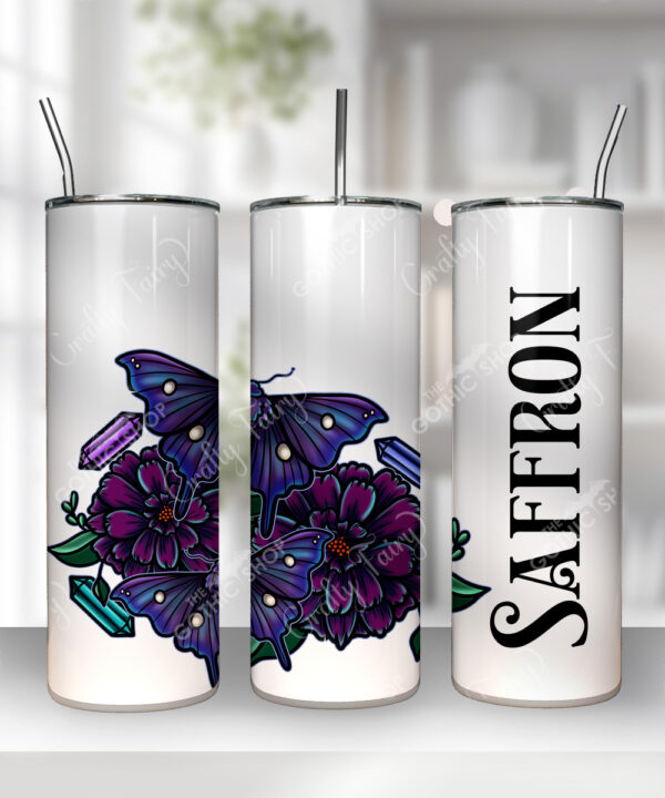 personalised mystical purple moths and crystals 20oz straight tumbler