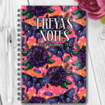 personalised mystical purple moths & crystals on pink orange background notebook journal