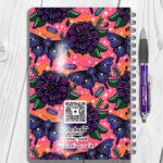 personalised mystical purple moths & crystals on pink orange background notebook journal