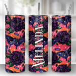 personalised mystical purple moths & crystals on pink orange background 20oz straight tumbler