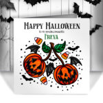 personalised halloween pumpkin cherries greetings card