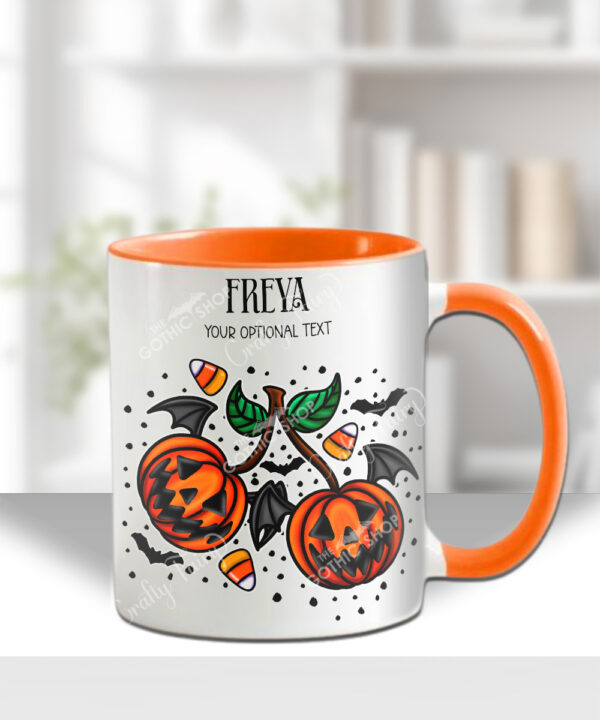 personalised halloween pumpkin cherries gothic mug