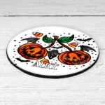 personalised halloween pumpkin cherries 9cm round glossy coaster