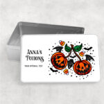personalised halloween pumpkin cherries rectangular tin gift