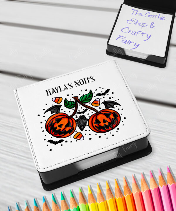 personalised halloween pumpkin cherries memo notes holder gift