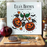 personalised halloween pumpkin cherries glass chopping board or worktop protector gift