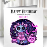 personalised ragdoll creepy tea party happy birthday greetings card