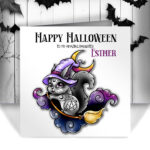 personalised cute witchy squirrel happy halloween greetings card