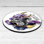 personalised cute witchy squirrel 9cm round coaster