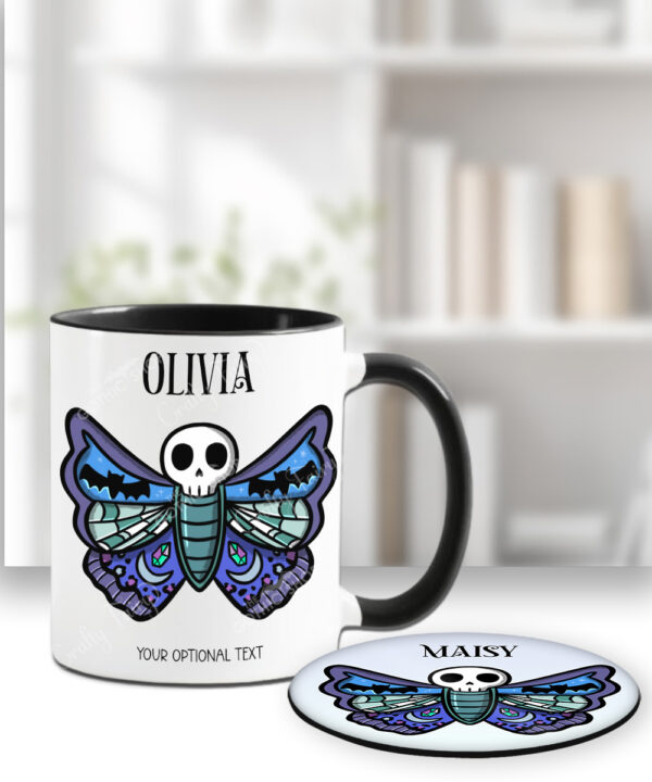 personalised gothic skull moth gothic mug