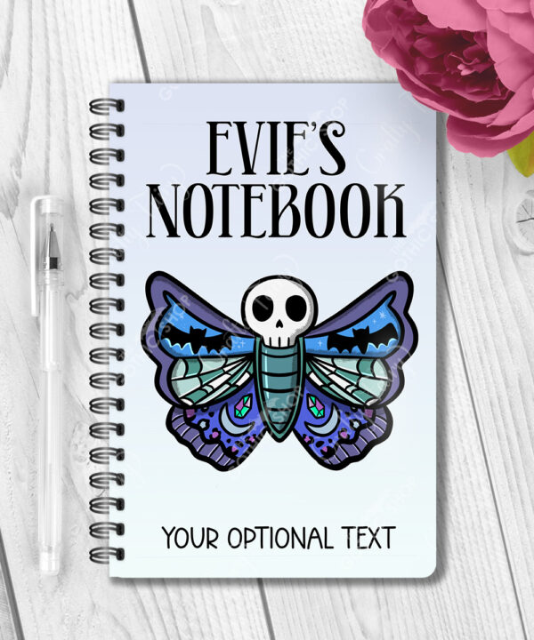 personalised gothic skull moth notebook journal