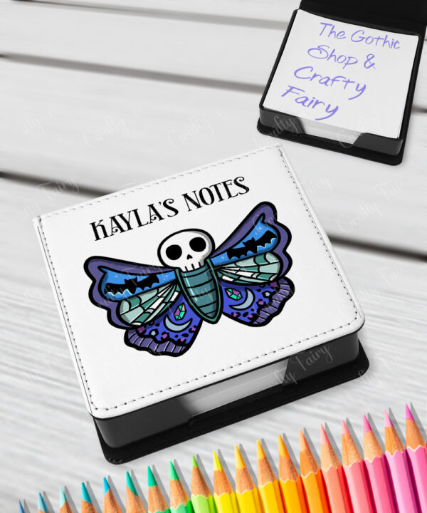 personalised gothic skull moth memo notes holder gift