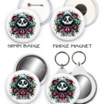 personalised tattoo grim reaper with red roses badge mirror or fridge magnet