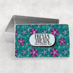 personalised summer skull flowers on green rectangular tin gift