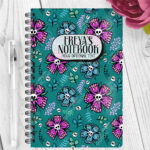 personalised summer skull flowers on green notebook journal