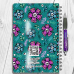 personalised summer skull flowers on green notebook journal