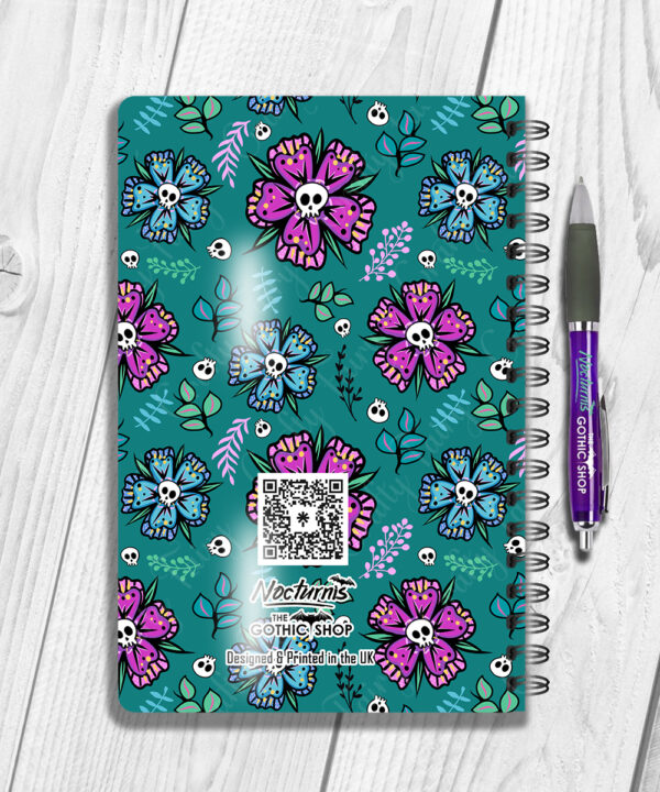 personalised summer skull flowers on green notebook journal