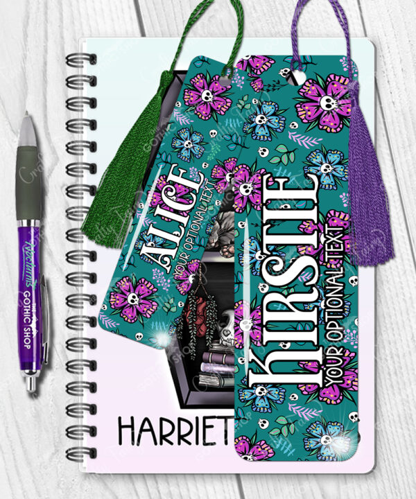 personalised summer skull flowers on green metal bookmark thank you gift