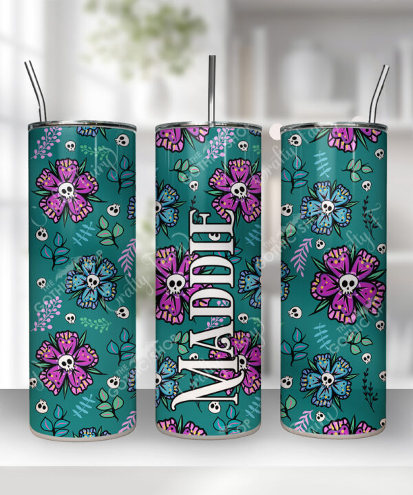 personalised summer skull flowers on green 20oz straight tumbler