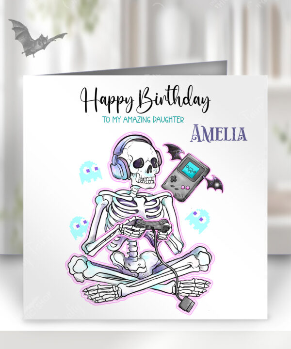 personalised gamer ghoul skeleton gaming gothic birthday card