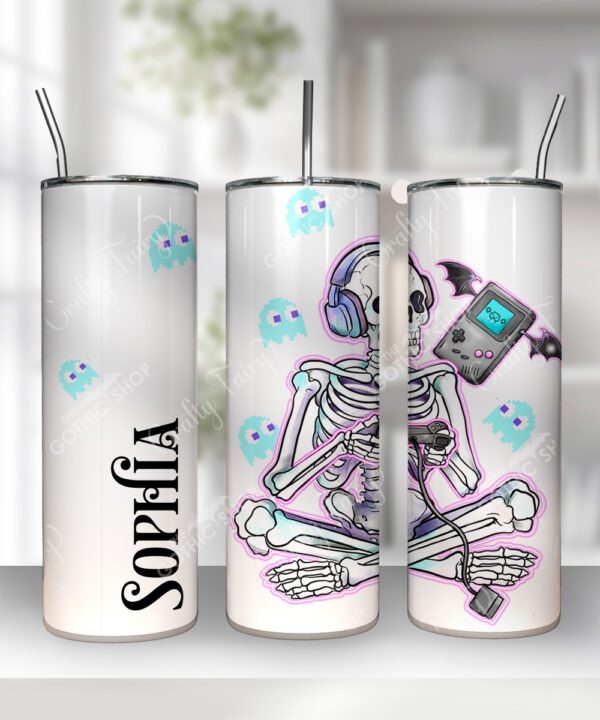 personalised gamer ghoul skeleton gaming gothic 20oz straight tumbler