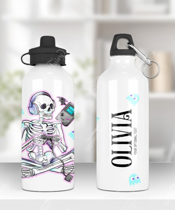 personalised gamer ghoul skeleton gaming gothic 600ml screw lid water bottle