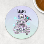 personalised gamer ghoul skeleton gaming gothic 9cm round glossy coaster
