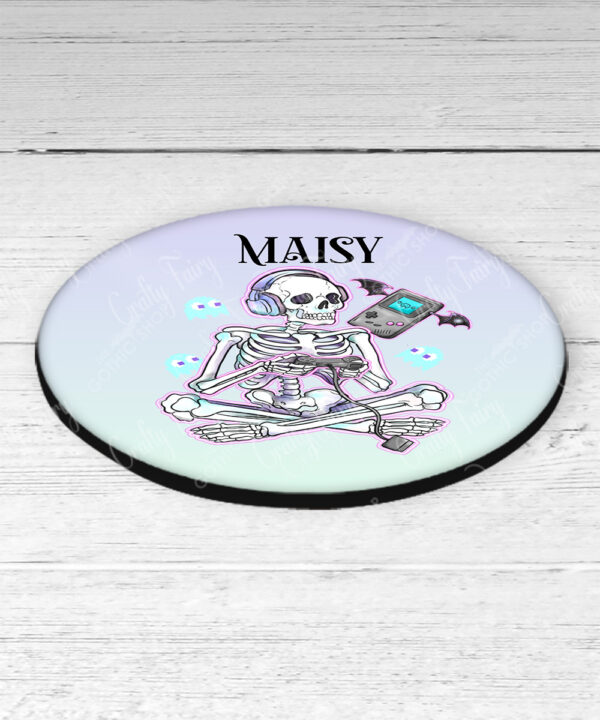 personalised gamer ghoul skeleton gaming gothic 9cm round glossy coaster