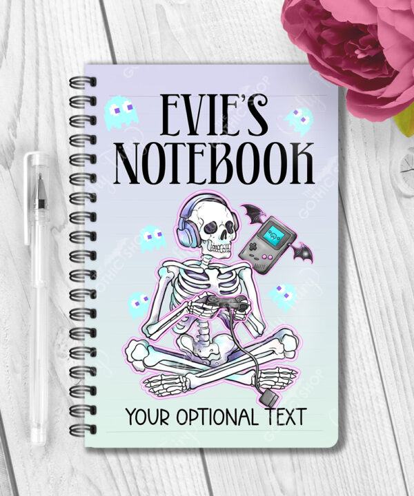 personalised gamer ghoul skeleton gaming gothic notebook journal